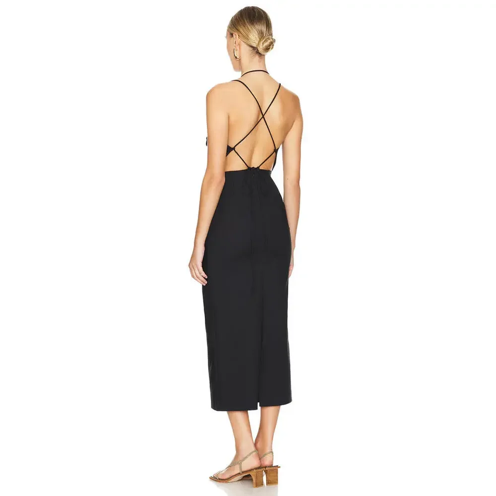 Revolve SHONA JOY Lani Draped Cross Back Midi Dress black size 6 NWT $360 msrp - Picture 4 of 8